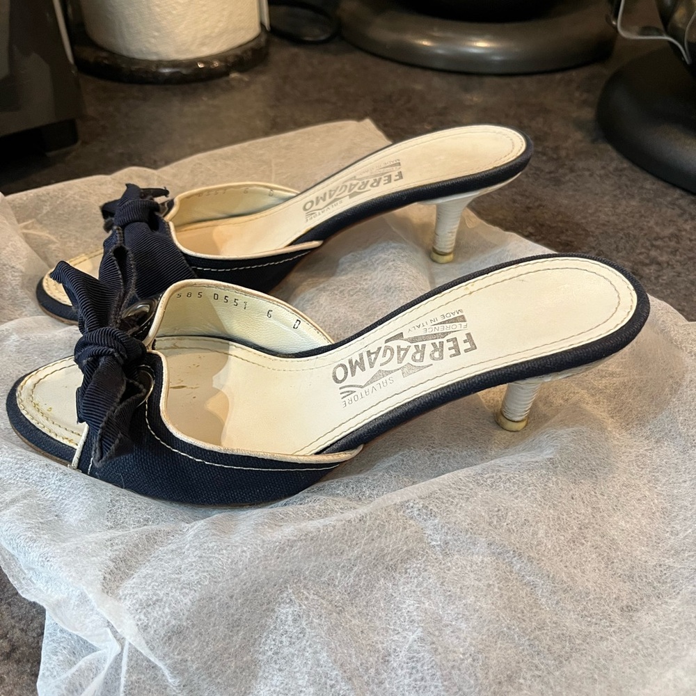 Salvatore Ferragamo Women's navy Heeled Mules